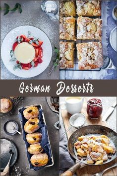 german desserts collage with different types of pastries and other foods on the table