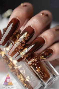 Brown Nails Inspiration, Luxury Nail Designs, Greek Nails, Spirit Nails, Bold Nails, Taupe Nails, Brown Acrylic Nails, Gold Acrylic Nails