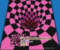 a pink and black checkerboard design on a blue background with the words hooked creations