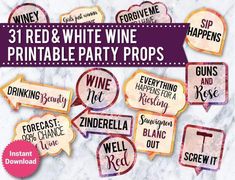 wine party props with the words, red and white wine printable party props