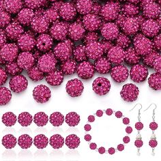 several pairs of pink crystal beads and earrings