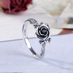 Heart Leaves Rose Branch Ring - Jeulia Jewelry Rose Design Flower Promise Ring, Elegant Flower Rings For Valentine's Day, Elegant Flower Open Ring For Valentine's Day, Elegant Open Flower Ring For Valentine's Day, Elegant Sterling Silver Ring With Rose Design, Elegant Sterling Silver Rose Design Flower Ring, Elegant Rose Design Flower Ring As Gift, Elegant Flower Ring With Roses For Gift, Elegant Adjustable Flower Ring With Roses