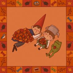 two children are laying on the ground and one boy is holding a bouquet of flowers