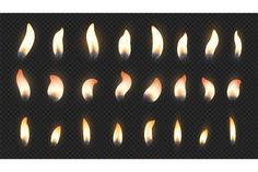 a set of burning candles on a dark background, with different angles and colors to choose from