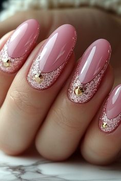 Pink February Nails, February Nails Ideas, Gel Nail Art Designs, February Nails, Nude Nail Designs, Fancy Nails Designs, Trendy Nail Art Designs, Nails Design With Rhinestones, Pink Nail Art