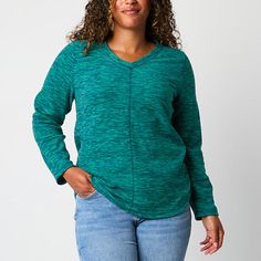 Stock up on cozy everyday essentials with this St. John's Bay women's tall long-sleeve sweatshirt. It's made from soft marled fleece for a regular-fit with a classic v-neckline. Wear it with jeans, pants or leggings.Features: EssentialsClosure Type: Pullover Head, ZipperFit: Regular FitNeckline: V NeckSleeve Length: Long SleeveSleeve Style: Cap SleeveApparel Length: 27.5 Inches - FrontFiber Content: 100% PolyesterFabric Description: FleeceCare: Tumble Dry, Machine WashMaterial: PolyesterCountry Long Sleeve Sweatshirt, Polar Fleece, Everyday Essentials, Long Sleeve Sweatshirts, Jeans Pants, Everyday Essentials Products, Sweatshirts Women, Shirts Tops, V Neck