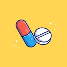 an illustration of a capsule and pill on a yellow background