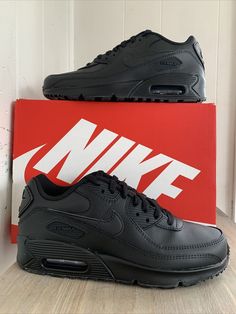 NIKE AIR MAX 90 LTR (GS) "ALL BLACK" SZ 6Y [CD6864-001]. Condition is "New with box". Shipped with USPS Priority Mail. Black Shoes Sneakers Women Nike, Nike All Black Shoes, Black Air Max Outfit, Air Max Outfit Women, Black Shoes For School, Nike Air Max 90 Women Outfit, Black Nike Air Max 90, Tenis Air Max 90, Air Max 90 Outfit