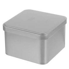 a square metal container with no lid on a white background or surface is shown in this image