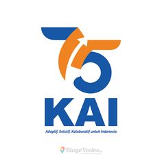 the logo for kai is shown in blue and orange