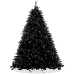 a black christmas tree next to three cones