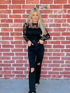 Black Blouse With Jeans Outfit, Sheer Top With Dress, Mesh Top And Jeans Outfit, Lace Grunge Outfit, 25 Birthday Outfit Ideas For Women, Lace Undershirt Outfit Long Sleeve, All Black Hair Stylist Outfit, How To Style Mesh Top, Mesh Undershirt Outfit