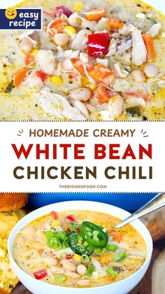 this homemade creamy white bean chicken chili is an easy and delicious dinner that's ready in under 30 minutes