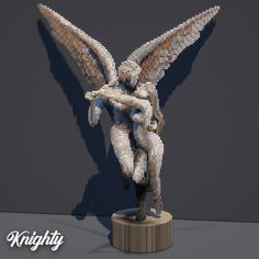 an angel statue made out of legos on top of a round base with the words knight