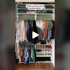 a closet full of clothes and shoes with the words check out this closet for information