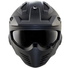 a helmet with goggles on it is shown in black and grey colors, as well as the visor