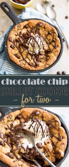 chocolate chip skillet cookie for two is ready to be eaten