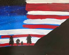 an american flag painted on canvas with trees