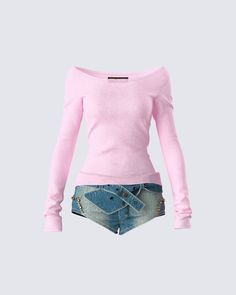 Be the talk of the town in this subtle, yet iconic two-piece set 💕 Featuring a pink off-shoulder top paired with blue belted denim mini shorts, you’ll have them all doing a double take 😜 Y2k Party Outfit, Princess Closet, Doctor Outfit, Denim Set, Belly Shirts, Tailgate Outfit, Concert Outfits, Talk Of The Town, Fame Dr