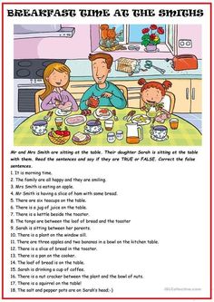 the breakfast time at the kitchen table worksheet for kids to learn how to read