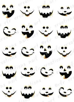 halloween faces with different expressions on them, including the eyes and mouth for each character