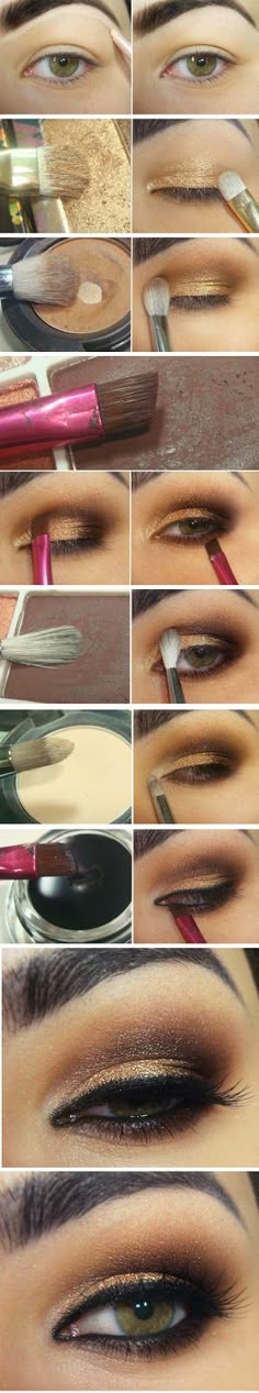 Gold and Brown Inspired Makeup Tutorials - Step by Step / Best LoLus Makeup Fashion Trucco Smokey Eye, Make Up Mata, Smoky Eye Makeup Tutorial, Gold Smokey Eye, Makeup Colorful, Smokey Eye Makeup Tutorial, Makeup Tricks, Makeup Tutorial For Beginners