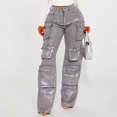 Brand New With Tags Grey Cargos, Baggy Cargo Jeans, Fasion Outfits, Tie Front Cardigan, Rayon Pants, Boot Cut Denim, Cargo Jeans, Mary Jane Shoes, Washed Jeans