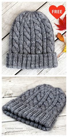 two photos of the same hat with text overlay that says, free knitting pattern