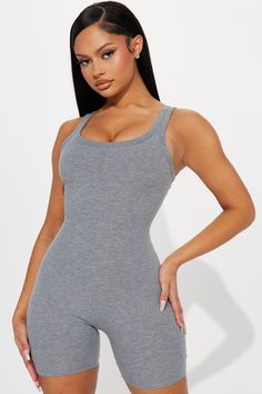 Available In Taupe, Black, Heather Grey, Olive, And Lavender. Ribbed Romper Sleeveless Scoop neck Short Stretch 95% Polyester 5% Spandex Imported | Aideen Ribbed Romper in Heather Grey size Large by Fashion Nova Olive And Lavender, Grey Tube Top, Tube Top Romper, Ribbed Romper, Gal Gadot Wonder Woman, Notched Neckline, Lounge Outfit, Biker Short, Gal Gadot