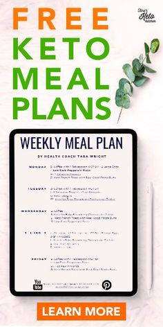 a menu with the words free keto meal plans on it