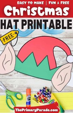 christmas hat printable for kids to make with crayon pens and glues