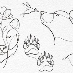 an animal's paw prints are shown in black and white, with the outlines of