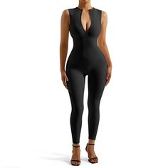 Olivia Mark - Seamless Zipper Yoga Threaded Jumpsuit for Fitness and Outdoor Activities, Backless Bodysuit Leggings for Women Bodysuit Leggings, Winter Maxi, Backless Bodysuit, Jumpsuit Elegant, Maxi Coat, Shapewear Bodysuit, Beautiful Figure, Leggings For Women, Short Sleeve Bodysuit