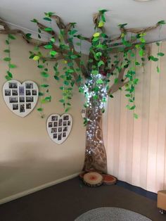 the tree is decorated with green leaves