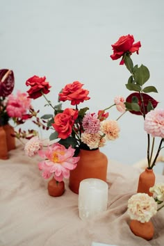 several vases filled with different types of flowers