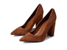 GUESS Abagail - Women's Shoes : Medium Brown : Elevate your appearance wearing the GUESS Abagail block heel. Leather upper. Man-made lining. Man-made insole. Slip-on closure. Block heel construction. Pointy-toe silhouette. Man-made outsole. Imported. Measurements: Heel Height: 3 3 4 in Weight: 10 oz Product measurements were taken using size 8.5, width M. Please note that measurements may vary by size. Weight of footwear is based on a single item, not a pair. Wide Fit Closed Toe Heels With Stacked Heel, Reinforced High Heel Block Heels For Work, Workwear Block Heels With Reinforced High Heel, Wide Fit Block Heels With Reinforced Heel, Brown Heels With Sculpted Block Heel, Brown Block Heel Workwear Heels, Brown Block Heel Heels For Work, Brown Block Heel Shoes For Work, Fall Almond Toe Heels With Padded Heel