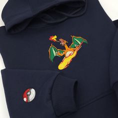 Pokemon embroidered hoodie Hoodie Unisex embroidery Pokemon Charizard