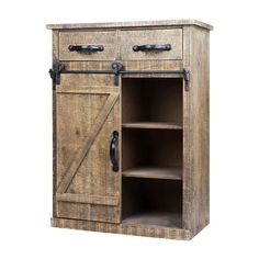 an old style wooden cabinet with sliding doors