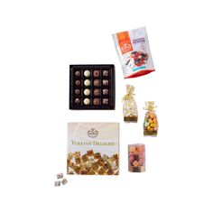 assorted chocolates and candies displayed on white background with text that reads tulsberry delight