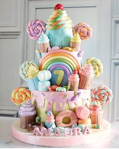 a colorful cake with lots of candy and candies