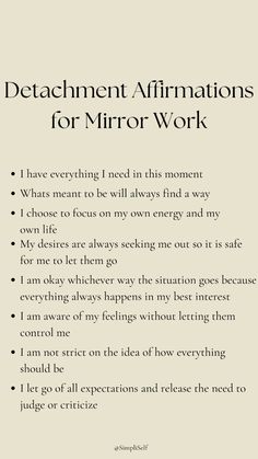 Cultivating an abundance mindset through manifestation affirmations and positive affirmations helps attract prosperity while nurturing your personal growth. Reflecting on detachment quotes fosters self motivation and encourages emotional freedom, allowing you to embrace life's flow with ease. As you journey through self discovery and focus on inner healing, the wisdom from healing quotes aligns with an abundance aesthetic, creating space for transformation and fulfillment. Daily Affirmations On Mirror, Affirmation For Low Self Esteem, Affirmations For Secure Attachment, Spiritual Growth Affirmations, Books About Detachment, Words If Affirmation, Reconciliation Affirmations, Affirmations About Being Present, Mental Healing Affirmations