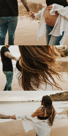 two people are walking on the beach with their hands in each other's pockets