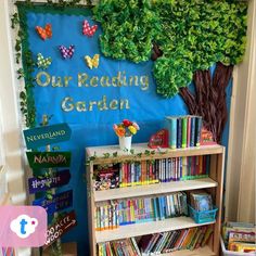 Our Reading Garden  - Classroom Reading Area Reading Area Classroom Ks2, Classroom Reading Garden, Reading Corner Classroom Ks1, Ks2 Book Corner Ideas, Reading Tree In Classroom, Reading Garden Book Corner, Reading Garden Eyfs, Garden Reading Area, Small Reading Corner Classroom