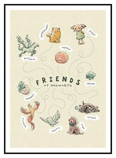 a poster with the words friends on it and pictures of animals in different colors, shapes and sizes