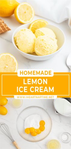 homemade lemon ice cream in a white bowl