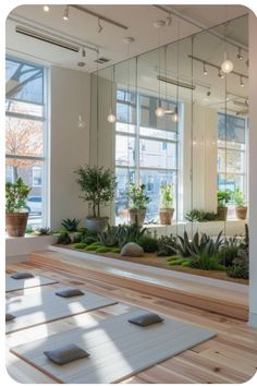 Tiny House Yoga Studio, Small Gym Studio Design, Yoga Room Office, Yoga Basement Ideas, Yoga Studio Interior Design Ideas, Tulum Yoga Studio, Healing Studio Design, Beautiful Yoga Studio, Wellness Studio Design Interiors