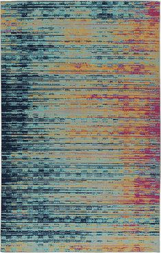 an area rug with multicolored stripes on it