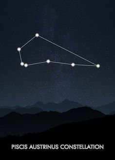 the zodiac sign piscis astrus constellation in the night sky over mountains