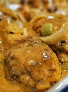 a close up of food in a bowl on a table