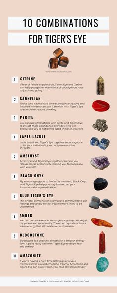 Crystal Combinations, Gemstones Chart, Tiger Eye Crystal, Power Crystals